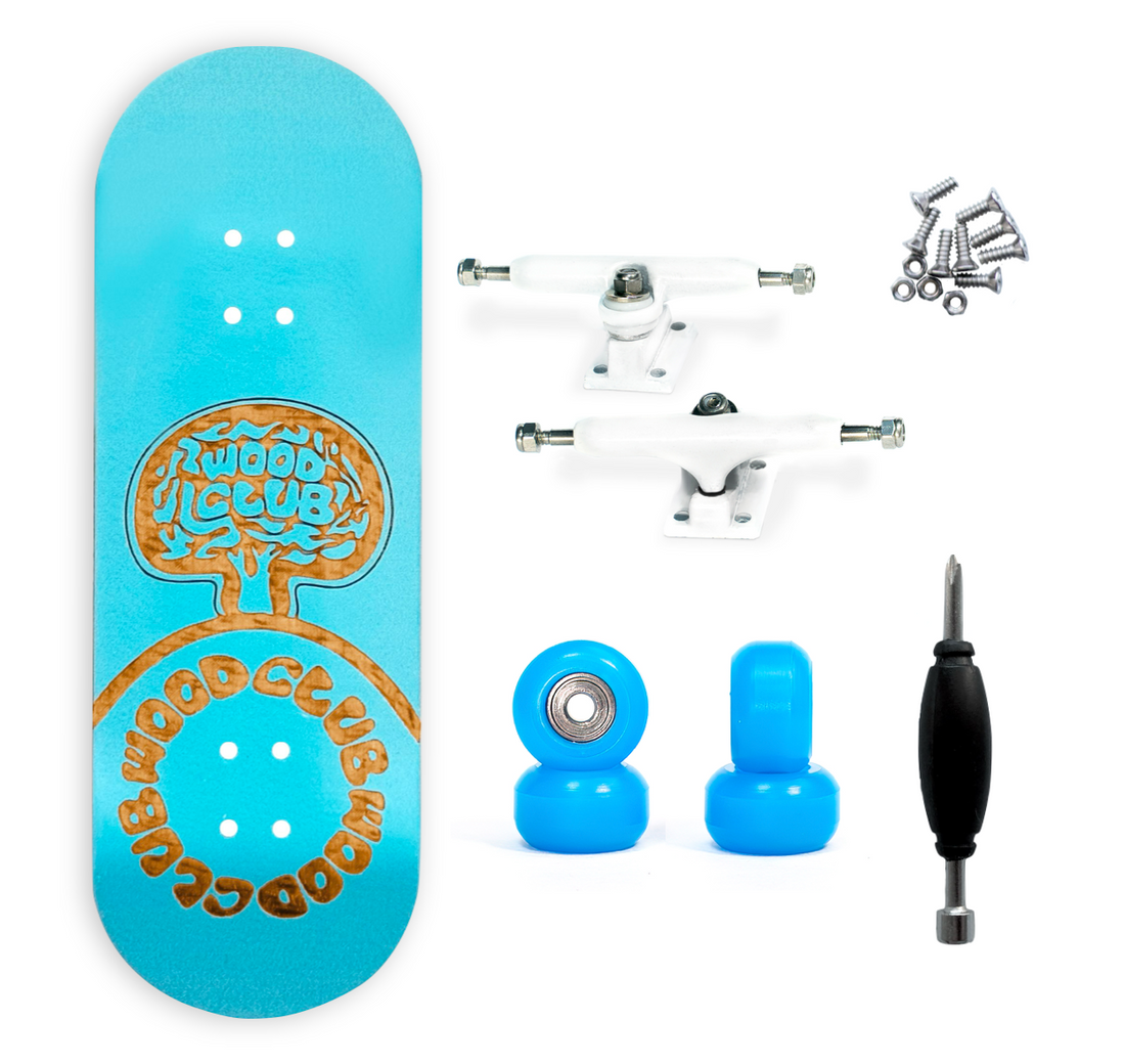 WoodClub Fingerboard en bois de 34mm - Bleu Clair